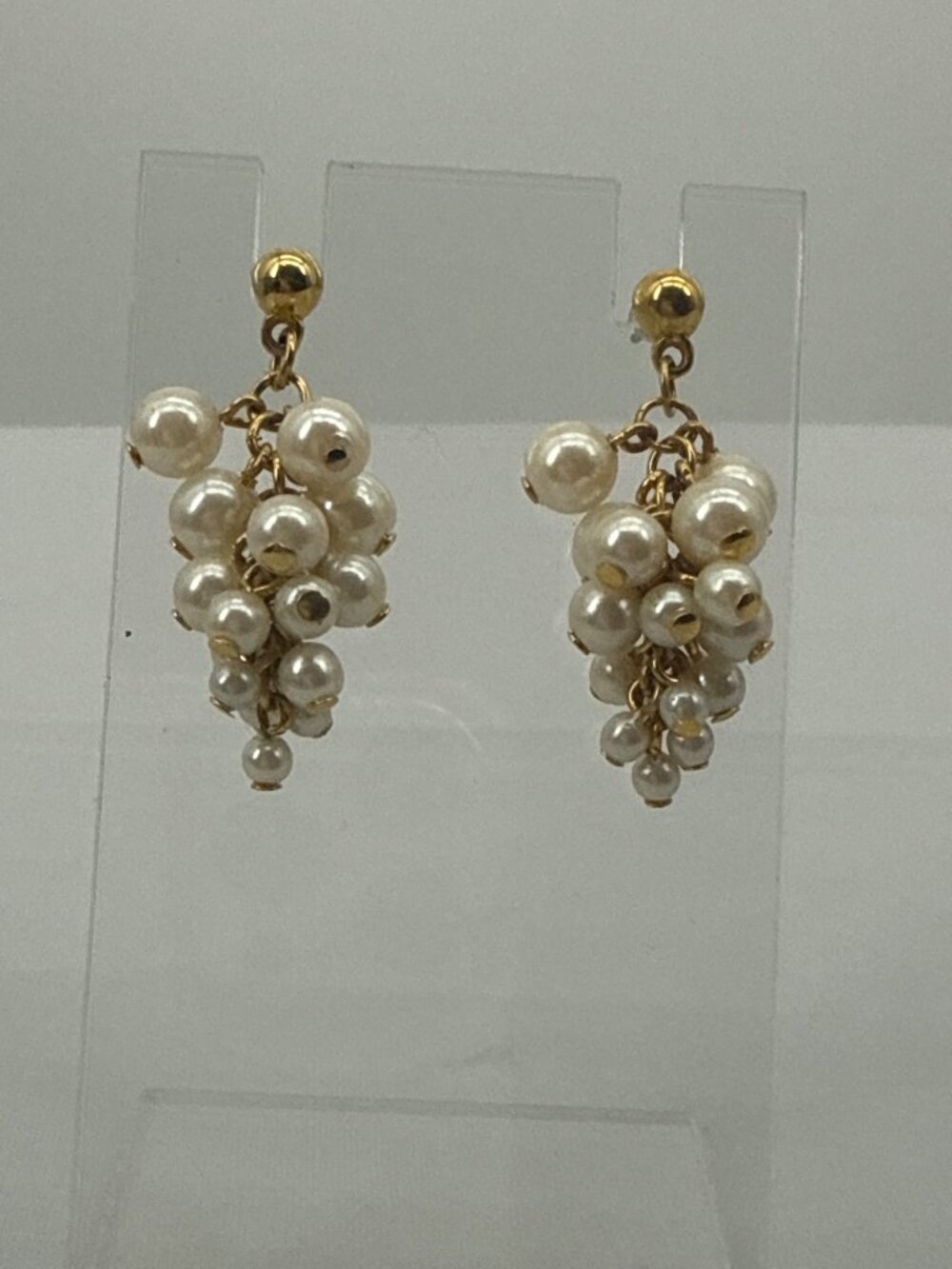 Vintage Pearl Grape Cluster Dangle Earrings Gold Coquette Bridal Cottagecore